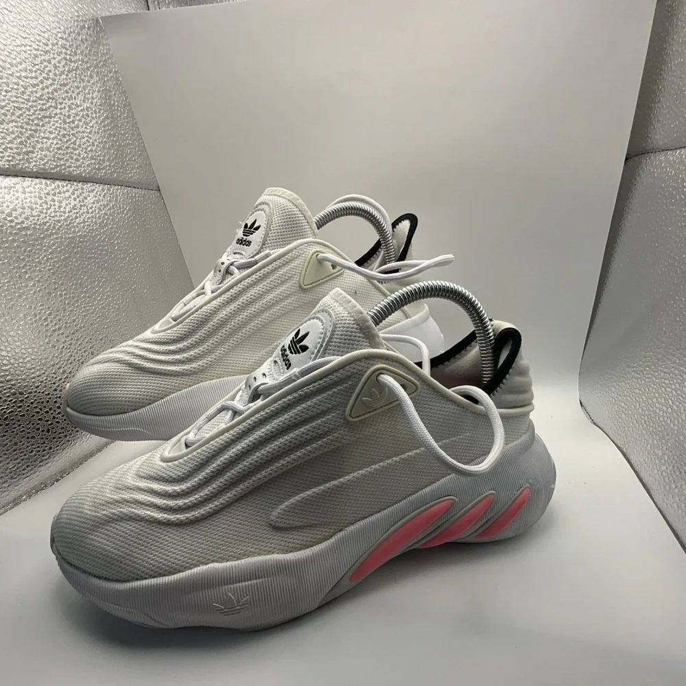 adidas Mesh Men's Athletic Sneaker White Pink Black Low Top Lace Up FZ5645 S 6.5